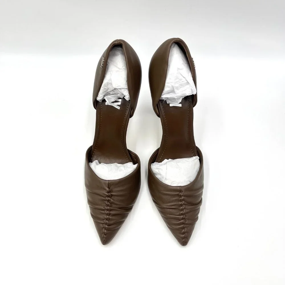DKNY‎ Size 6 Ruched Nappa Brown Leather Stiletto Point Toe Heels Pumps Shoes